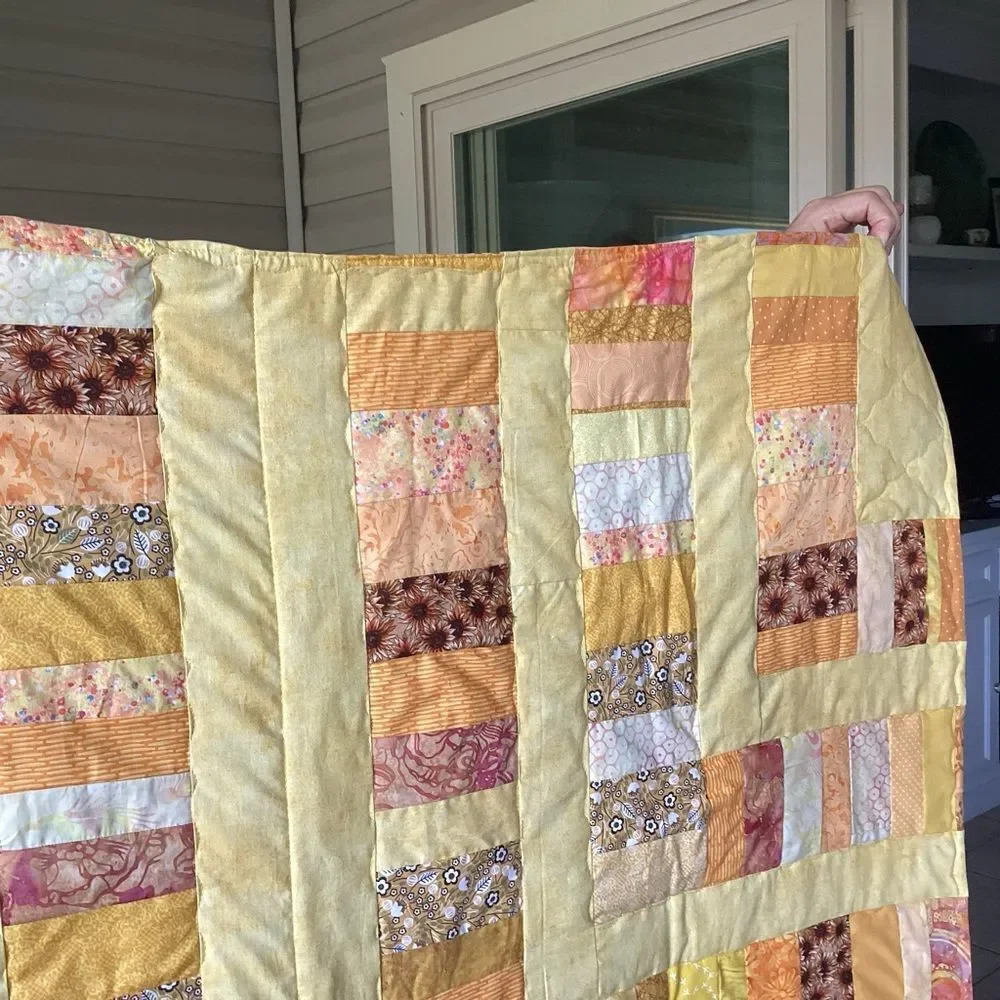 NWT. Hand Crafted Patchwork Yellow and Brown Quilt